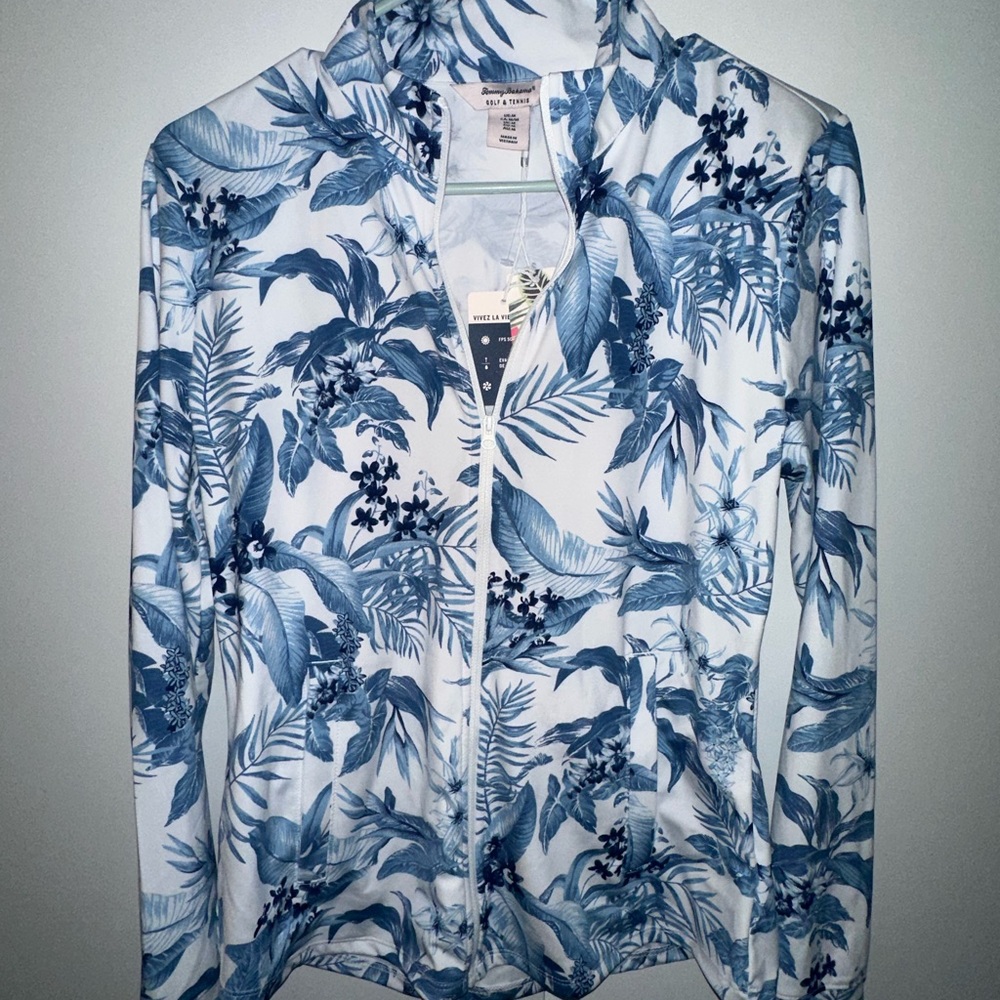NWT Tommy Bahama Blue and White Botanical  Women's Athletic Jacket, Size Medium